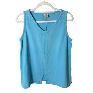 Abaca 100% Cotton Light Blue V-Neck Tank Top Size S Resortwear Lightweight